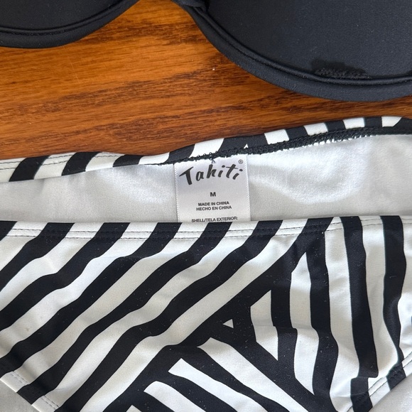 Tahiti Black Bikini Top with Striped Bottom - Picture 3 of 6